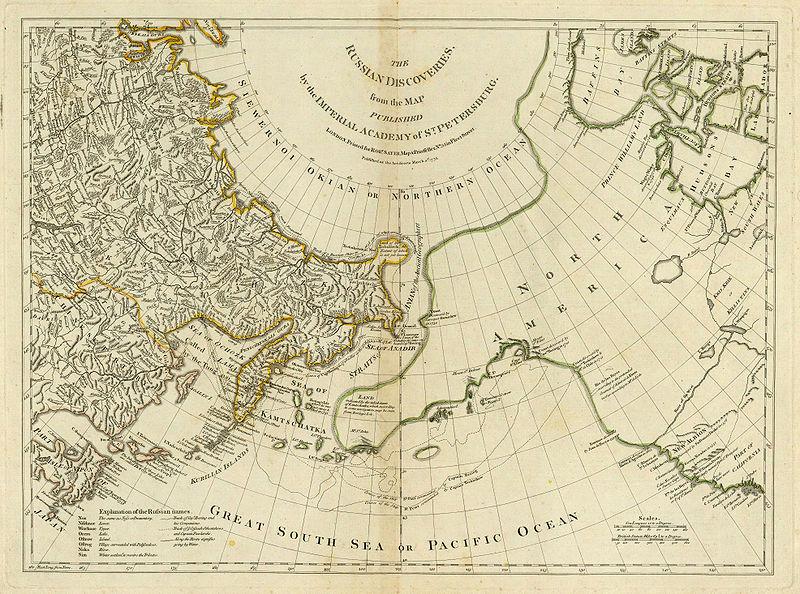 Карта Миллера. Пролив между Азией и Америкой. 1754 год