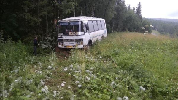 В Красновишерском районе пассажирский автобус съехал в кювет