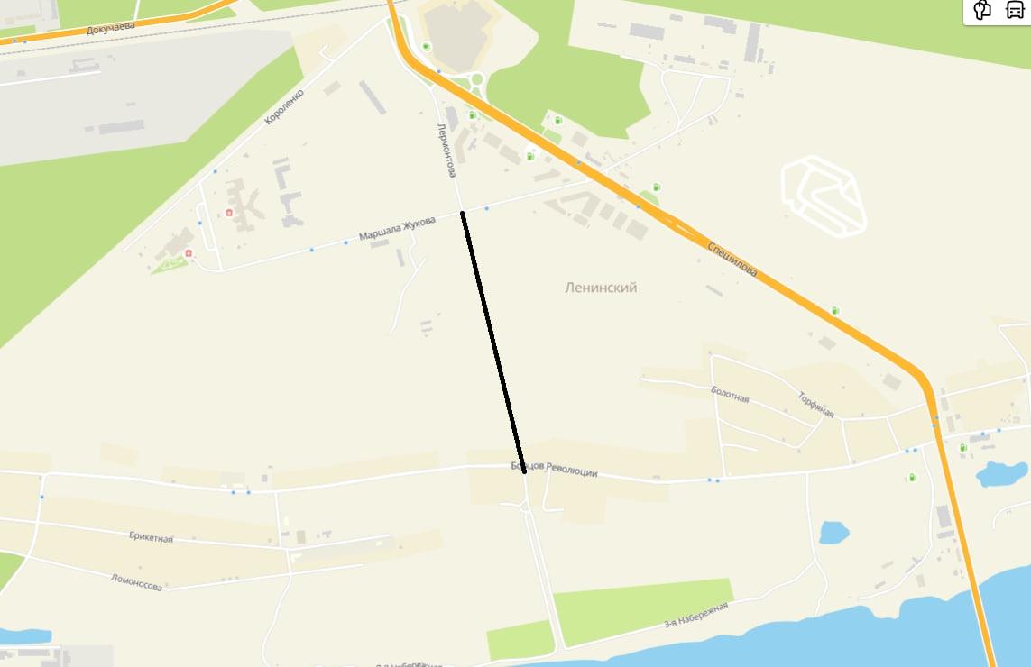Примерное расположение нового участка улицы Лермонтова на карте 2ГИС