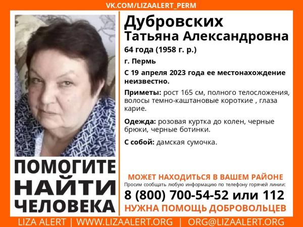 В Перми волонтёры ищут пропавшую 64-летнюю женщину