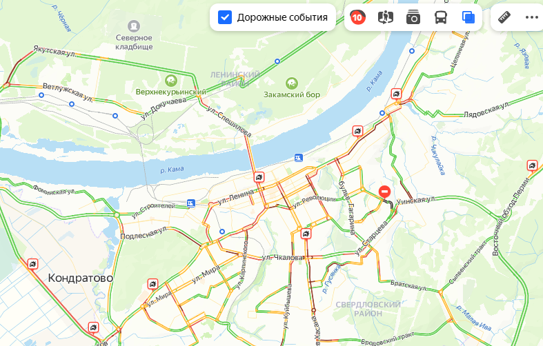 Пермь сковали 10-балльные пробки