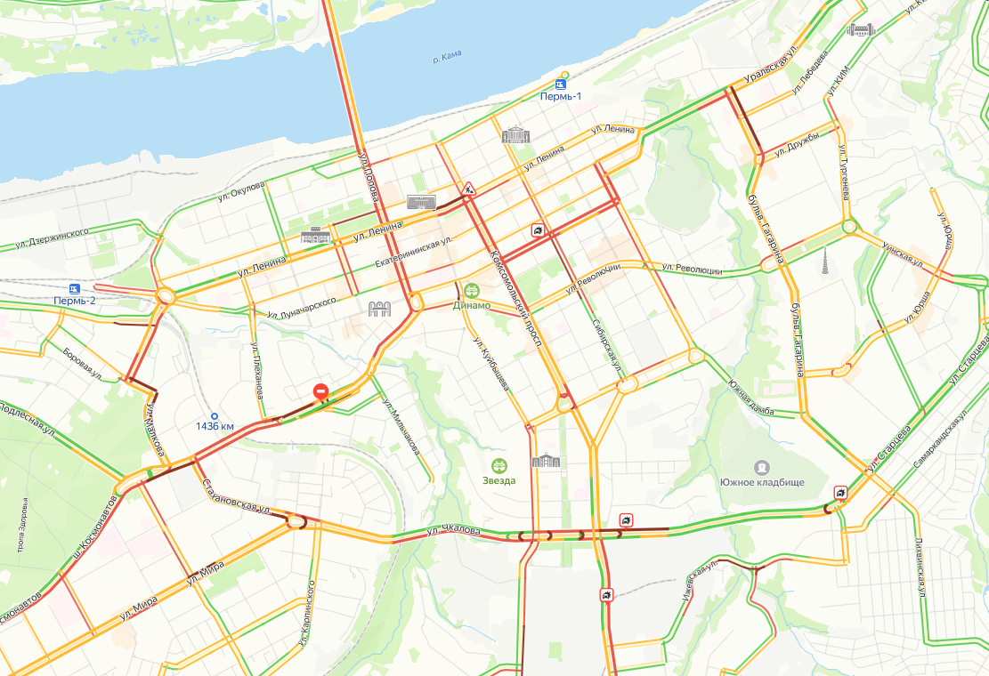 Пермь снова сковали автомобильные пробки в девять баллов