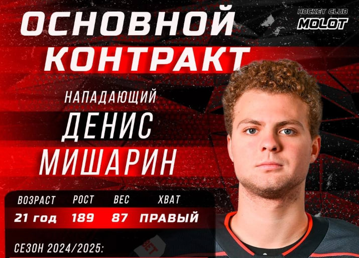 Состав пермского «Молота» покинул нападающий Денис Мишарин